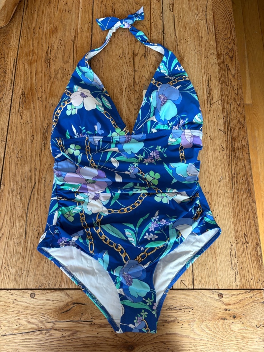 Gottex Blue Floral Halter One-Piece Swimsuit